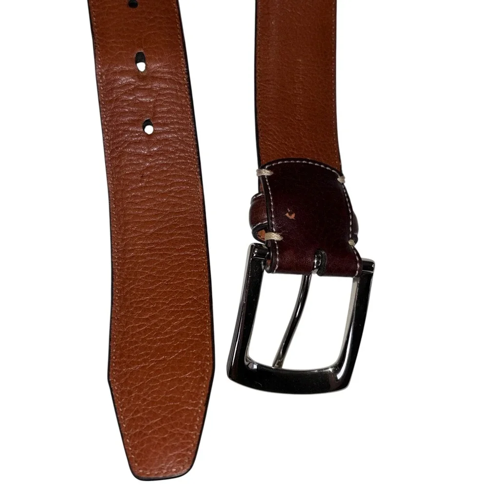 Johnston & Murphy Belt Mens Leather Pebbled Brown Contrast Stitch Classic 34